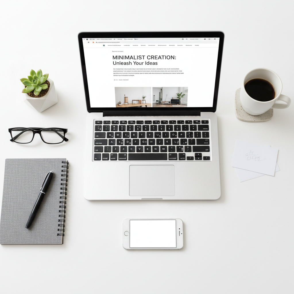 Creative workspace with laptop and content writing tools