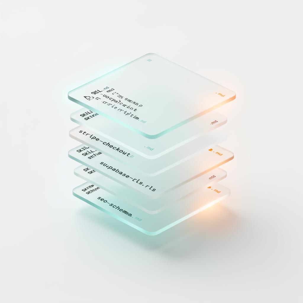 Stack of glowing SKILL.md files representing installable Lovable Skills