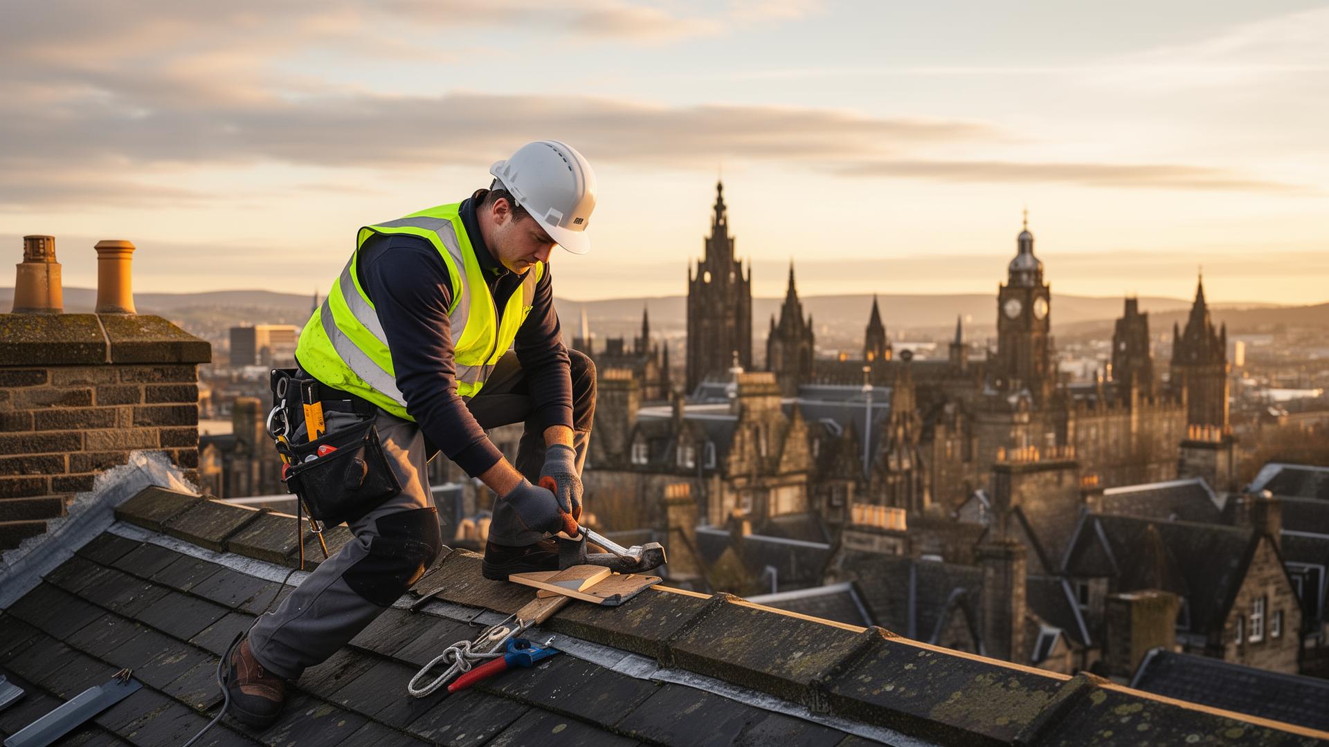 Scottish tradesperson working on a rooftop in Edinburgh