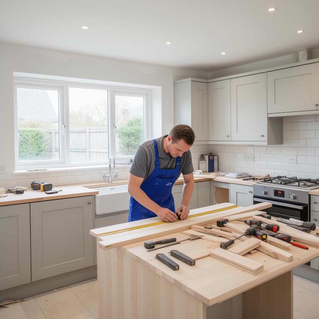 Professional joiner working on kitchen renovation